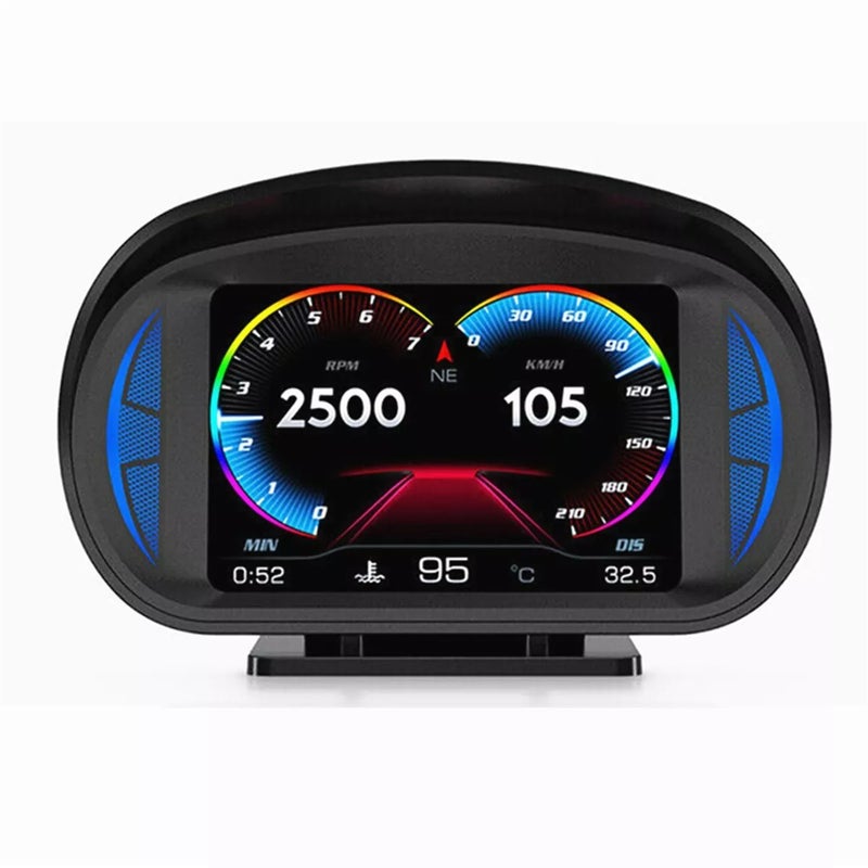 HUD OBD2 GPS Gauge Car Speedometer Overspeed Alarm Slope Tilt Meter Dual System - Image 1