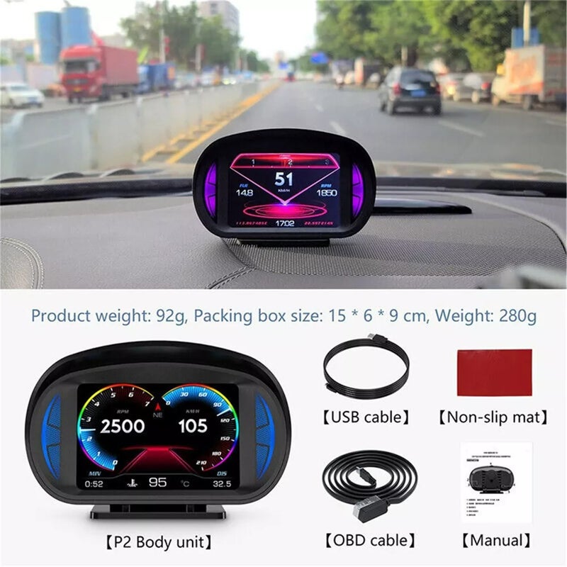 HUD OBD2 GPS Gauge Car Speedometer Overspeed Alarm Slope Tilt Meter Dual System - Image 4