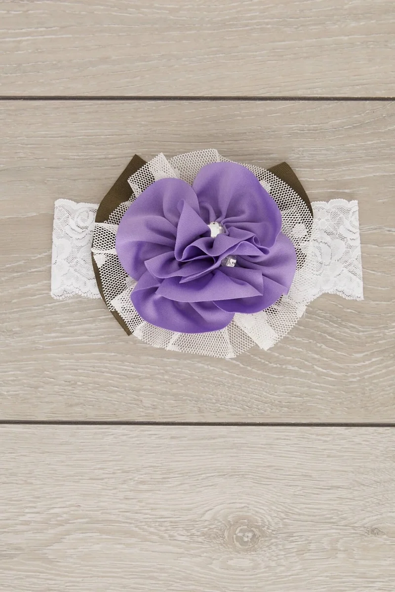 Babygiz White Purple Handmade Soft Natural Cotton Combed Cotton Baby Kids Girls Bandana Diamond Series with Unique Accessories