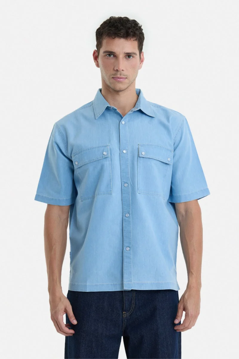 سنيتش Light Blue Solid Half Sleeve Regular Fit Casual Shirt