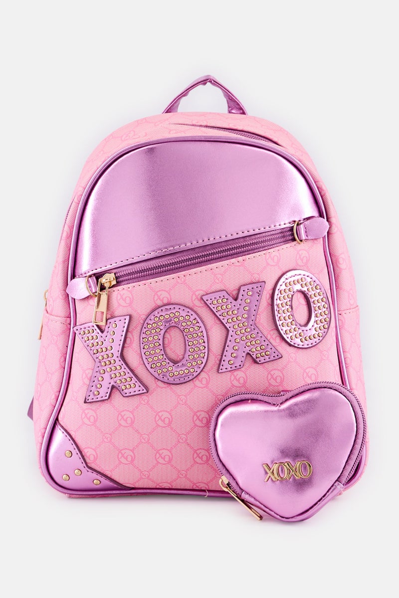 XOXO Women Brand Logo Vegan Leahter Backpack With Small Pouch, Multicolor  - Image 1