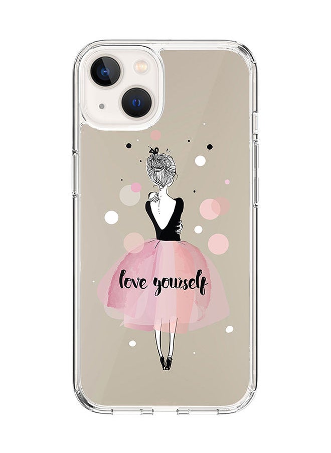 Stylizedd Classic Clear Case for Apple iPhone 14 Hybrid Soft Case Flexible Edges Anti Drop TPU PC Gel Thin Transparent Cover [ Designed for Apple iPhone 14 ] - Love Yourself Full Print  - Image 1