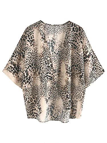 BB&KK Women's Chiffon Leopard Kimono Cover Up Tops Summer Lightweight Cardigans Animal Cheetah Print Boho Beach Small - Image 4