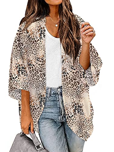 BB&KK Women's Chiffon Leopard Kimono Cover Up Tops Summer Lightweight Cardigans Animal Cheetah Print Boho Beach Small - Image 1