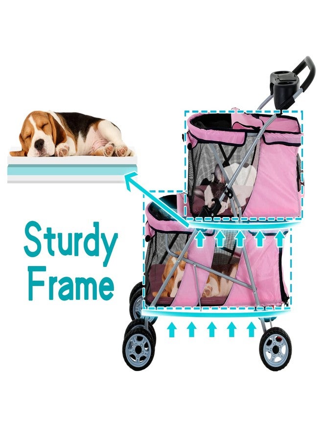 HHS Pet Strollers for 2 Dogs and Cats, Double 4 Wheel Doggie Small Medium Pets with Safety Belts Folding Portable Carriage Cart Storage Basket Travel Jogger, Pink, pinck, 30 x 19 40 Inch - Image 5