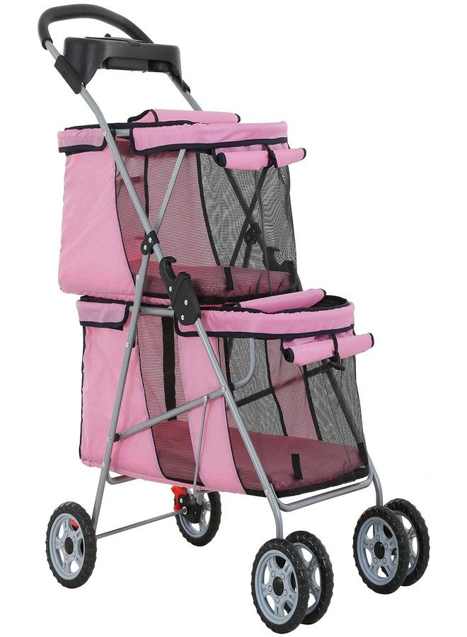HHS Pet Strollers for 2 Dogs and Cats, Double 4 Wheel Doggie Small Medium Pets with Safety Belts Folding Portable Carriage Cart Storage Basket Travel Jogger, Pink, pinck, 30 x 19 40 Inch - Image 1