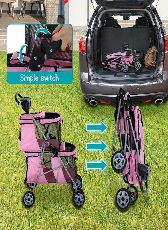 HHS Pet Strollers for 2 Dogs and Cats, Double 4 Wheel Doggie Small Medium Pets with Safety Belts Folding Portable Carriage Cart Storage Basket Travel Jogger, Pink, pinck, 30 x 19 40 Inch - Image 4