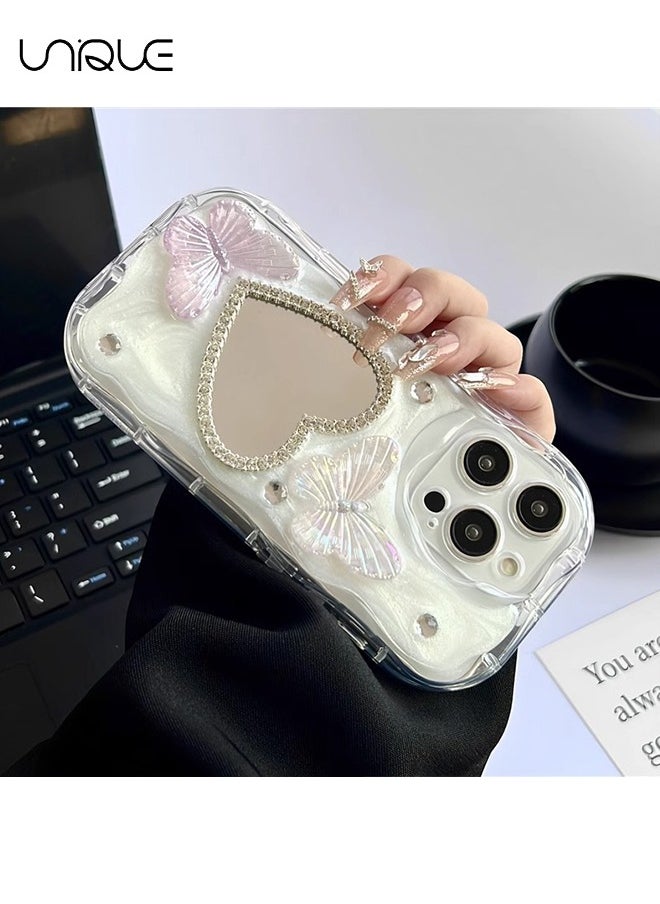 Unique - Compatible with iPhone 14 Pro Max phone case, 3D three-dimensional purple butterfly phone case - Heart-shaped mirror design - Glittering phone case - Drop and wear resistant - Image 1