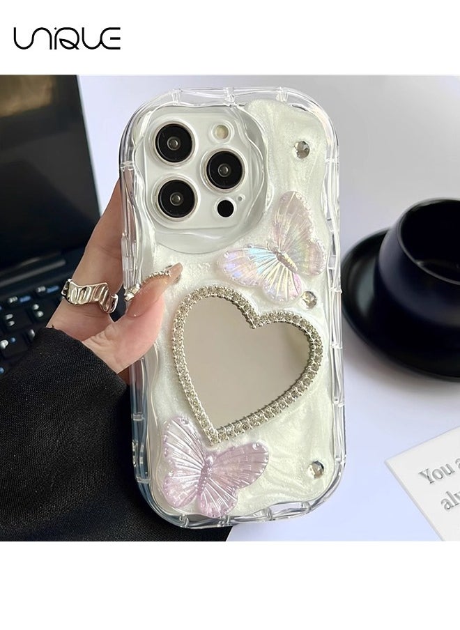 Unique - Compatible with iPhone 14 Pro Max phone case, 3D three-dimensional purple butterfly phone case - Heart-shaped mirror design - Glittering phone case - Drop and wear resistant - Image 1