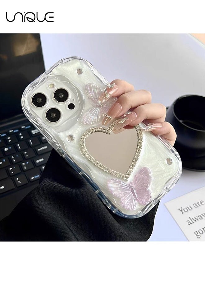 Unique - Compatible with iPhone 14 Pro Max phone case, 3D three-dimensional purple butterfly phone case - Heart-shaped mirror design - Glittering phone case - Drop and wear resistant - Image 1