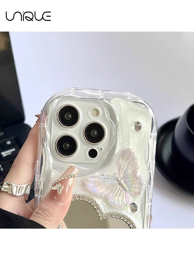 Unique - Compatible with iPhone 14 Pro Max phone case, 3D three-dimensional purple butterfly phone case - Heart-shaped mirror design - Glittering phone case - Drop and wear resistant - Image 1