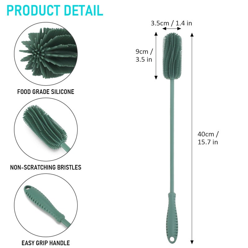 ddLUCK 15.7"" Silicone Bottle Brush  Ddluck Water Bottle Cleaner Brush For Stanley  Hydroflasks  Glass  Thermos Sports Bottle  Vase And Glassware  Bottle Brush Cleaner For Small Narrow Neck Containers (Green) - Image 3