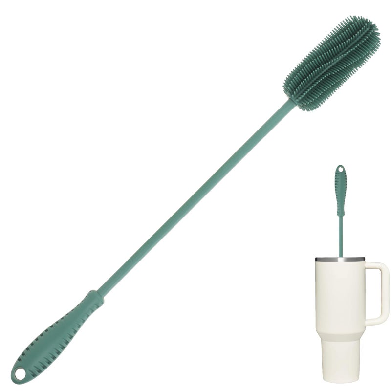 ddLUCK 15.7"" Silicone Bottle Brush  Ddluck Water Bottle Cleaner Brush For Stanley  Hydroflasks  Glass  Thermos Sports Bottle  Vase And Glassware  Bottle Brush Cleaner For Small Narrow Neck Containers (Green) - Image 1