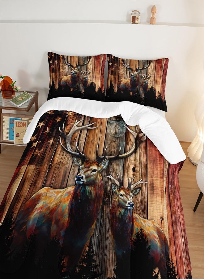 UEVBF Forest Deer Bedding American Flag Comforter Set,Hunting Themed Comforter Sets Queen Size for Kids Boys Men Room Decor,Retro Rustic Bedding Comforter Sets with 2 Pillowcases. - Image 3