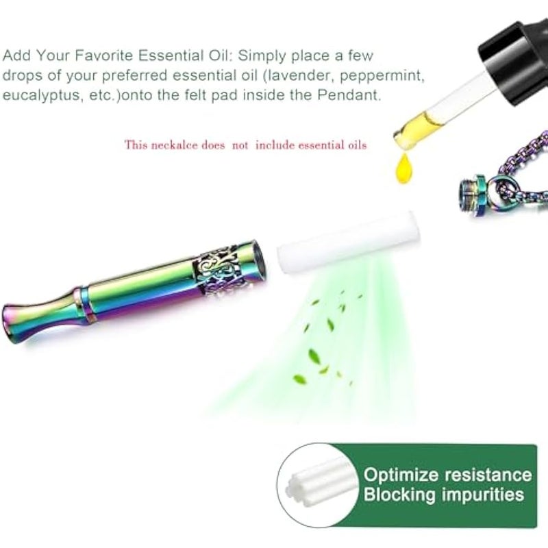 عقد بقلادة لتخفيف القلق والتنفس - موزع الزيوت العطرية وجهاز الاستنشاق الشخصي للعلاج العطري للنساء والرجال (قوس قزح) - Image 5