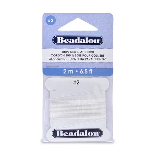 Beadalon Silk Thread Size 2 45 mm 018 in White with Needle 2 m - Image 1