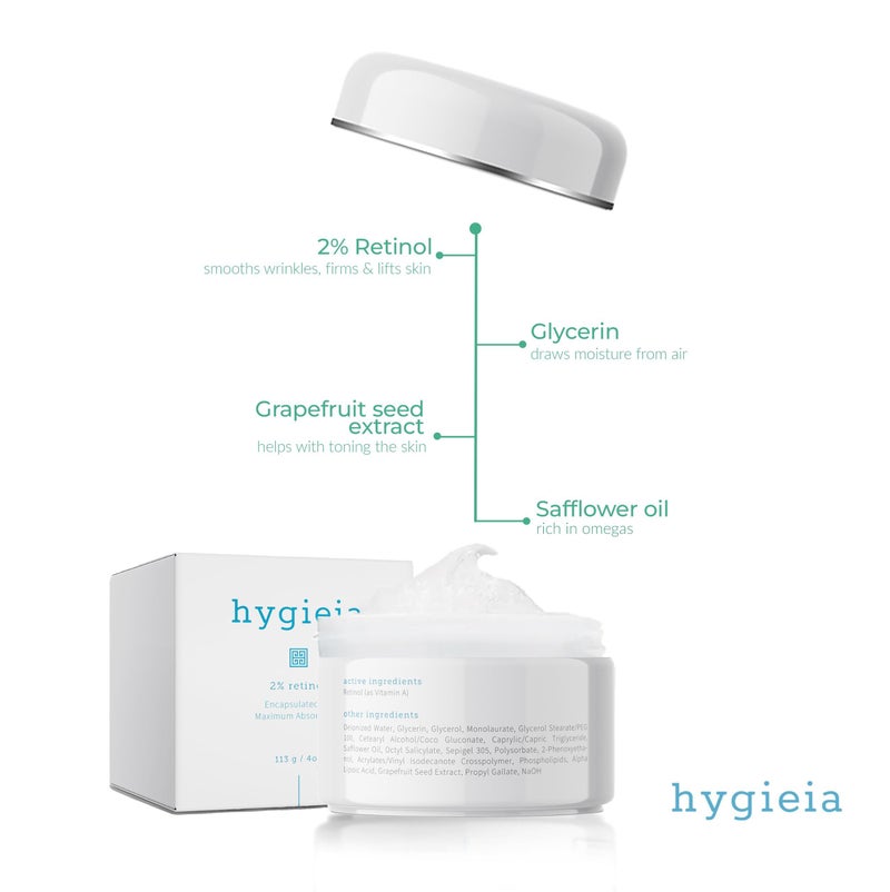 Hygieia + Encapsulated 2% Retinol Cream, 4oz â€“ Liposomal Anti-Wrinkle Cream for Face, Neck & Body â€“ Fast & Deep Cellular Absorption â€“ Day or Night Cream for Firming, Lifting & Repairing Aging Skin - Image 3