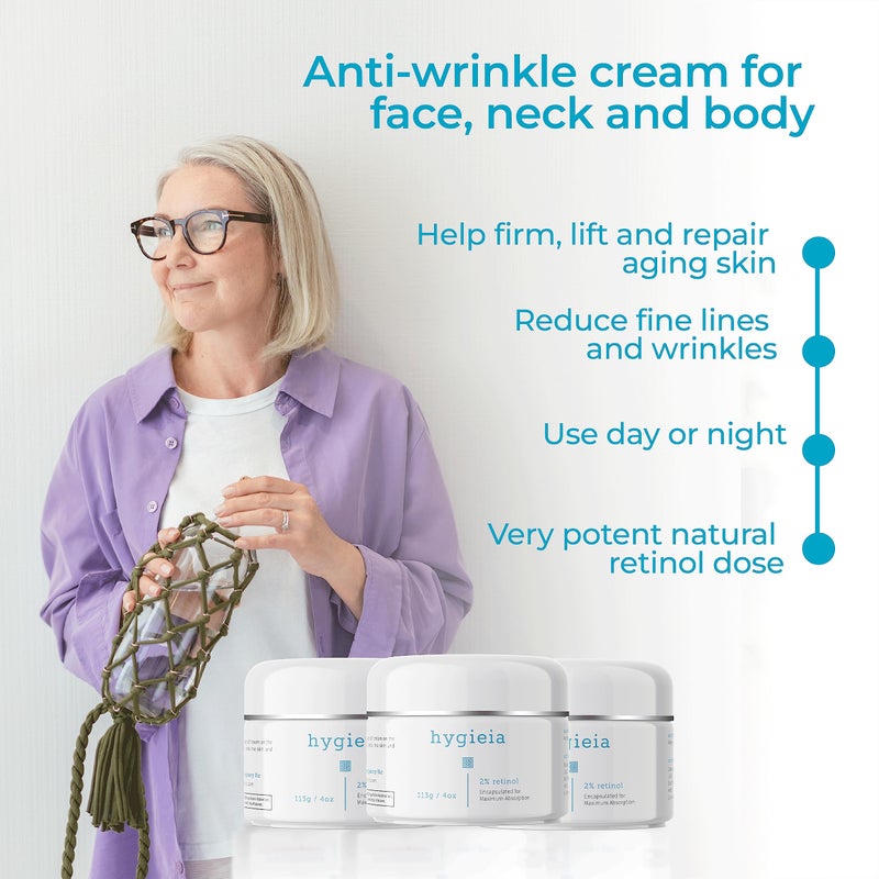 Hygieia + Encapsulated 2% Retinol Cream, 4oz â€“ Liposomal Anti-Wrinkle Cream for Face, Neck & Body â€“ Fast & Deep Cellular Absorption â€“ Day or Night Cream for Firming, Lifting & Repairing Aging Skin - Image 2