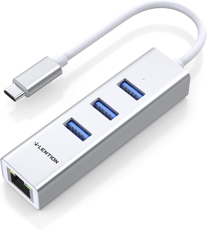 Lention محول USB إلى Ethernet بـ 3 منافذ، محول USB إلى RJ45 Ethernet، محولات شبكة الكمبيوتر لجهاز MacBook Pro من 2025-2016، Mac Air من 2025-2018، iPad Pro الجديد، Chromebook، لابتوب C Port (CB-C23s، فضي) - Image 1
