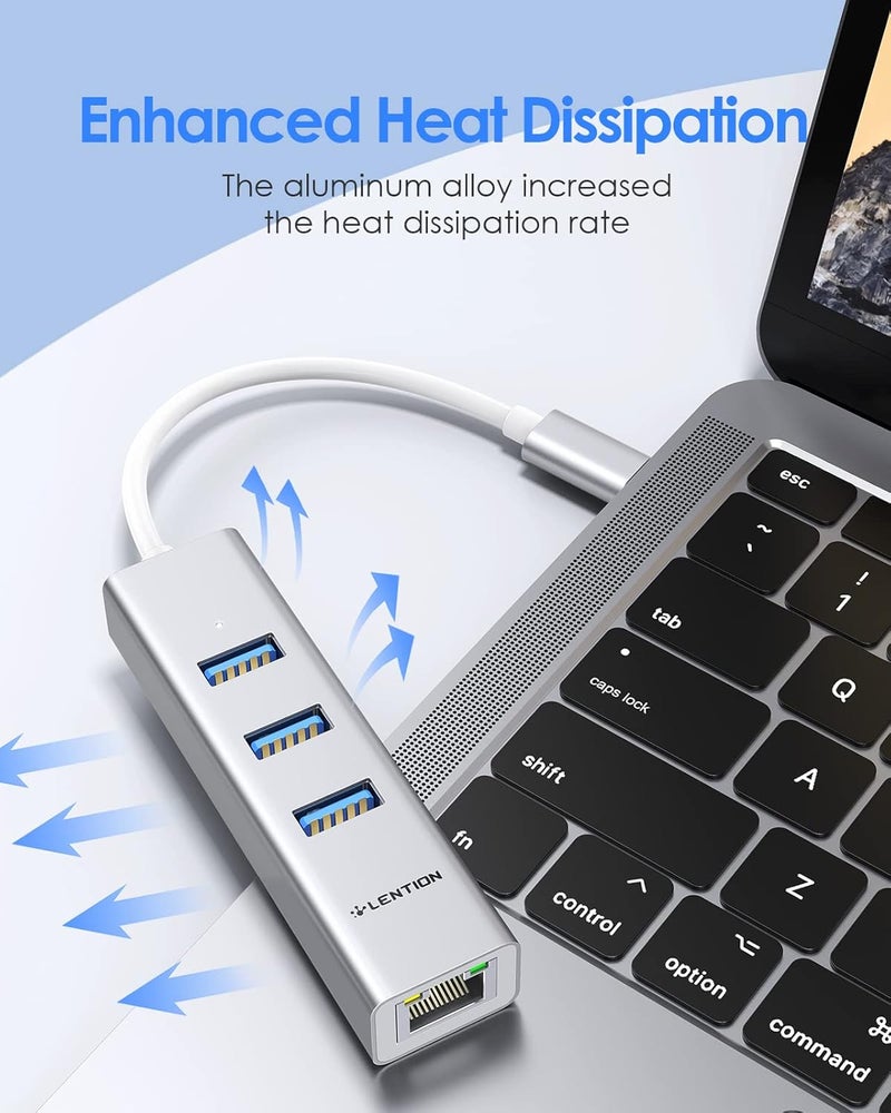 Lention محول USB إلى Ethernet بـ 3 منافذ، محول USB إلى RJ45 Ethernet، محولات شبكة الكمبيوتر لجهاز MacBook Pro من 2025-2016، Mac Air من 2025-2018، iPad Pro الجديد، Chromebook، لابتوب C Port (CB-C23s، فضي) - Image 5