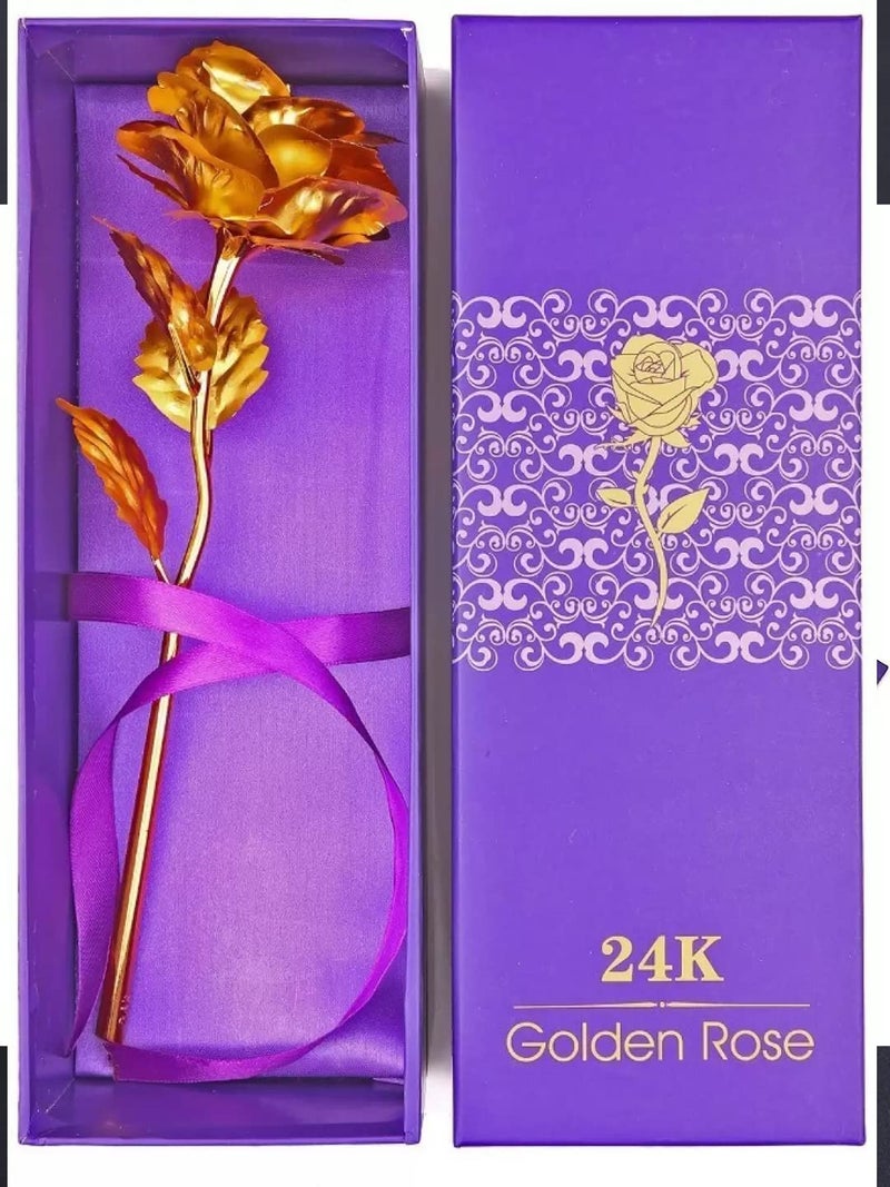 Crown Warriors Crown Warriors Artificial 24k Rose 24K Golden Rose in Gift Box with Carry Bag Valentines Day Mothers Day Friendships Day Rose Day Birthday Gift 10 inch Pack of 1 - Image 1