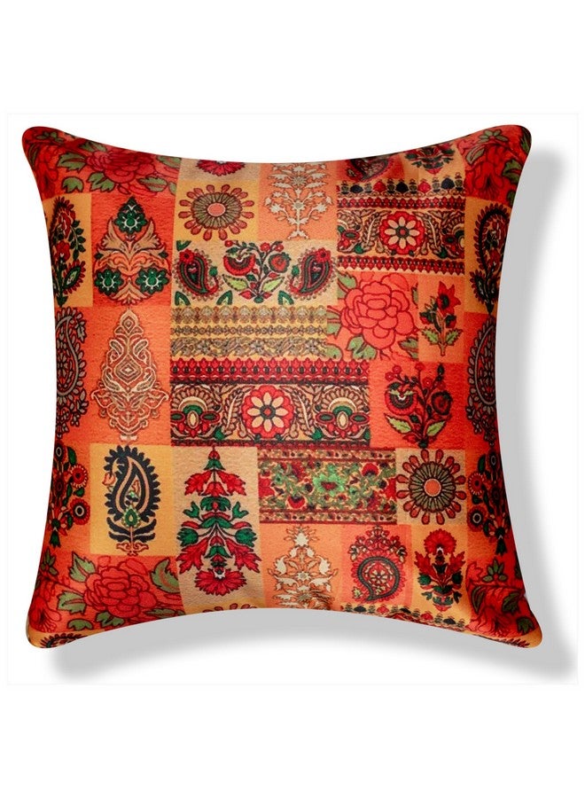 Vendola Vendola Decorative Satin 250TC Sofa Cushion Pillow Covers, Multicolor, Set of 5 Ethnic Cushion Covers(Namaskar,24x24 Inches) - Image 2