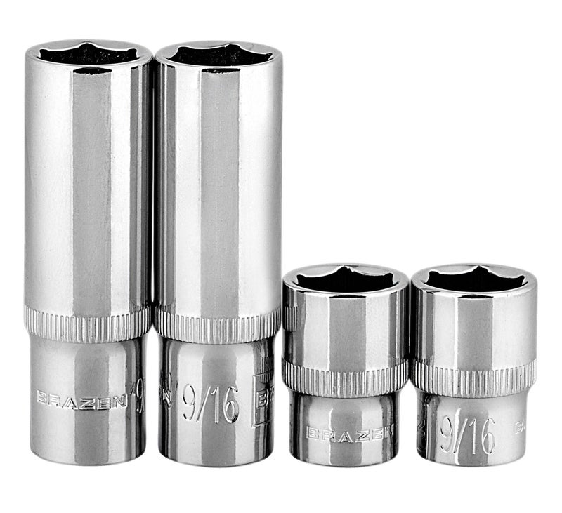 BRAZEN 9/16" Socket Four Pack (3/8" Drive, 6pt, Multi-Type)