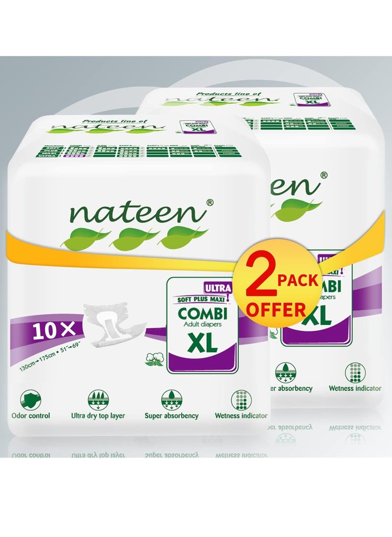 nateen Super Ultra Incontinence Adult Diaper, X-Large,Waist Size 130-175cm,20 Count Adult Diapers,Disposable Underwear for Men&Women,Briefs with Maximum Absorbency, Leak Protection-4800ml Absorbency.  - Image 1