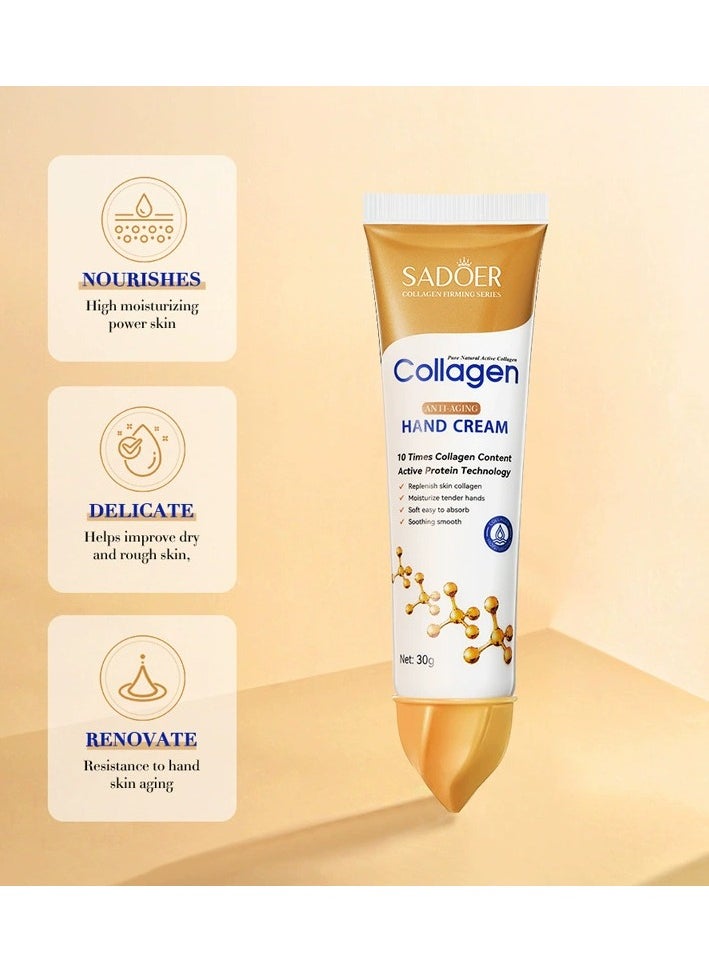 SADOER Collagen Anti Wrinkle Hand Cream, Nourishing Whitening Moisturizing Skin Care Cream, Fast Absorbing Anti Ageing Hand Cream, Smooth And Soft Skin Crack Repair Cream To Remove Wrinkles Darkness 30g  - Image 3