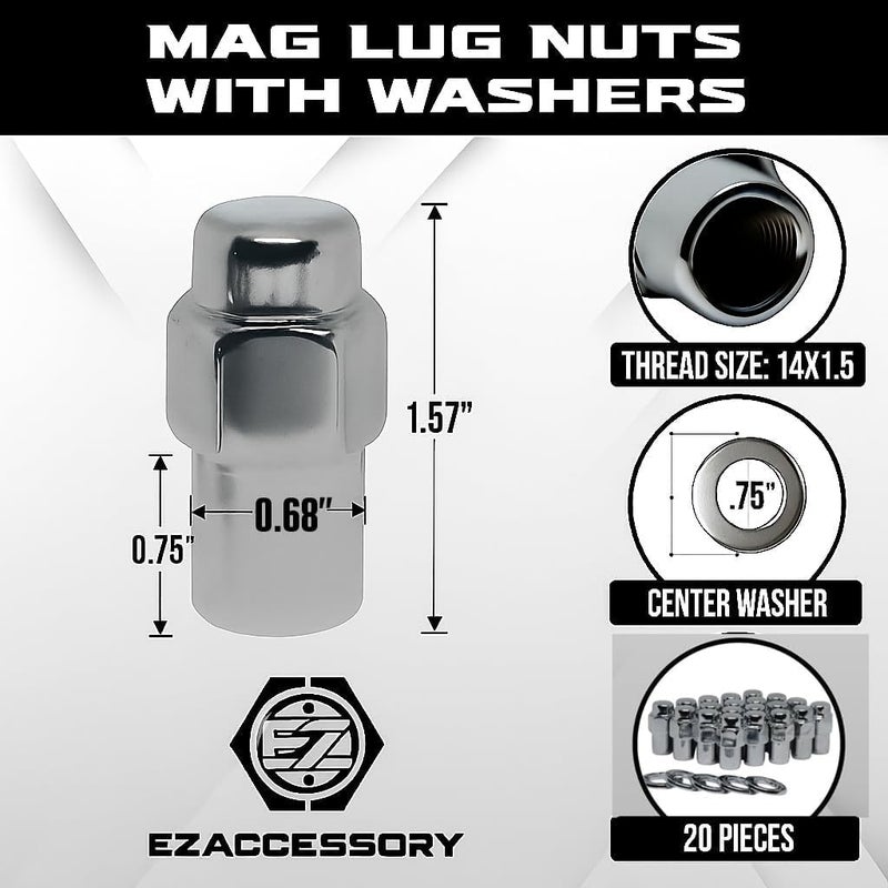 ezaccessory Cragar Standard Mag Lug Nut 14mmx1.5 with Duplex Washer - Pack of 20 - Image 2