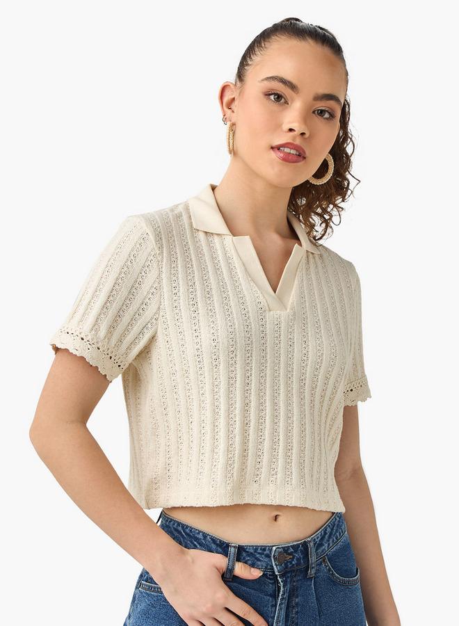 Lee Cooper Textured Collared T-shirt with Short Sleeves - Image 1