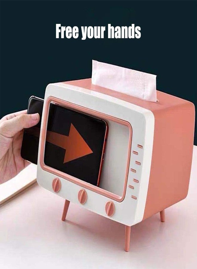 Mrisata Fun Cute Tissue Box Holder Retro TV Tissue Toilet Paper Napkin Box Cover Cute and Practical Cell Phone Holder Tampon Holder Desktop Decoration for Bathroom Kitchen Bedroom - Image 4
