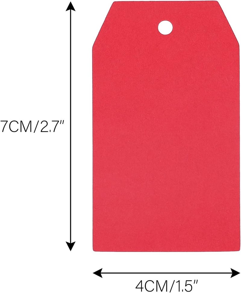 g2plus Red Gift Tags, 100PCS Red Paper Gift Tags with String, 2.8x1.6 in Blank Paper Hanging Label Tag, Rectangle Present Name Tag for Christmas, Gift Wrapping, DIY Arts & Crafts, Garage Sales - Image 2