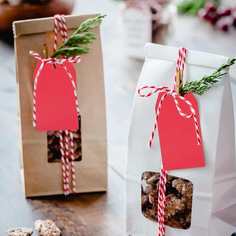 g2plus Red Gift Tags, 100PCS Red Paper Gift Tags with String, 2.8x1.6 in Blank Paper Hanging Label Tag, Rectangle Present Name Tag for Christmas, Gift Wrapping, DIY Arts & Crafts, Garage Sales - Image 4