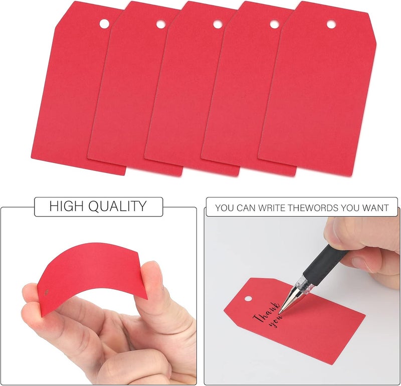g2plus Red Gift Tags, 100PCS Red Paper Gift Tags with String, 2.8x1.6 in Blank Paper Hanging Label Tag, Rectangle Present Name Tag for Christmas, Gift Wrapping, DIY Arts & Crafts, Garage Sales - Image 3