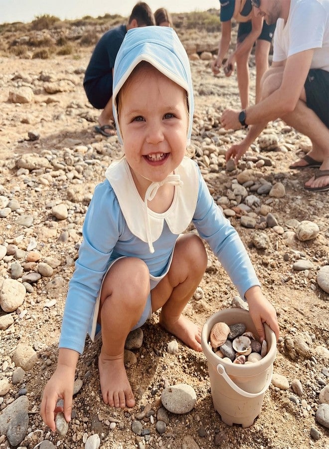 Socutebabe طقم ملابس سباحة للبنات الصغيرات، قطعة واحدة بأكمام طويلة، واقي من الطفح الجلدي، رومبير، تنورة مع قبعة (أزرق سماوي، 5-6 سنوات) - Image 4