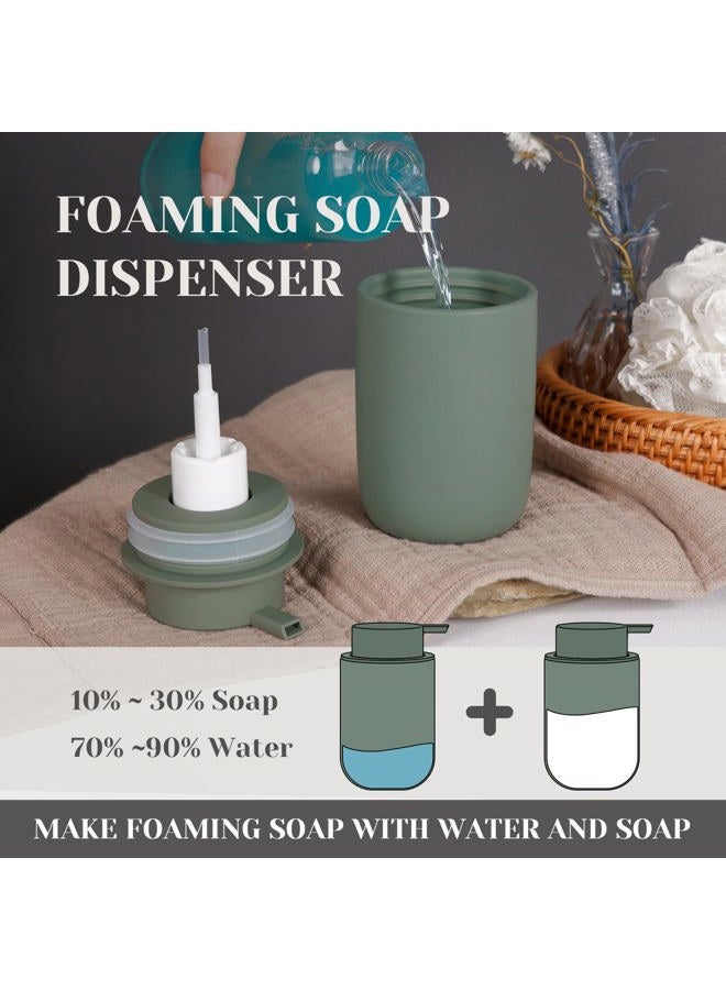 INGOFIN Ceramic Foaming Soap Dispenser Set, 2 Pack (12 oz) Bathroom Foam Hand Soap Dispenser with Pump, Hand and Dish Soap Dispenser Set with 8 Pcs Clear Stickers,for Kitchen- Matte Green - Image 4