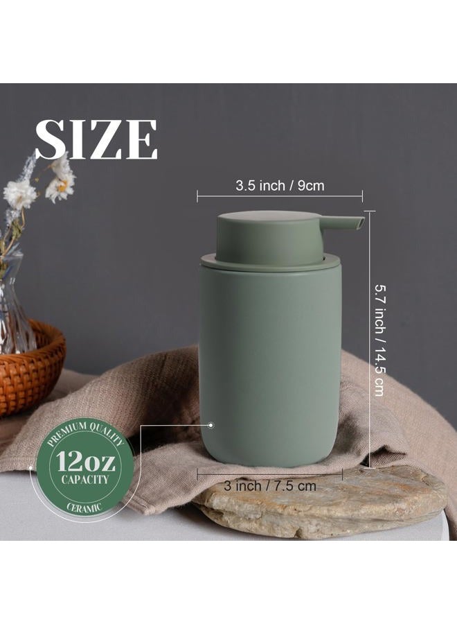 INGOFIN Ceramic Foaming Soap Dispenser Set, 2 Pack (12 oz) Bathroom Foam Hand Soap Dispenser with Pump, Hand and Dish Soap Dispenser Set with 8 Pcs Clear Stickers,for Kitchen- Matte Green - Image 3
