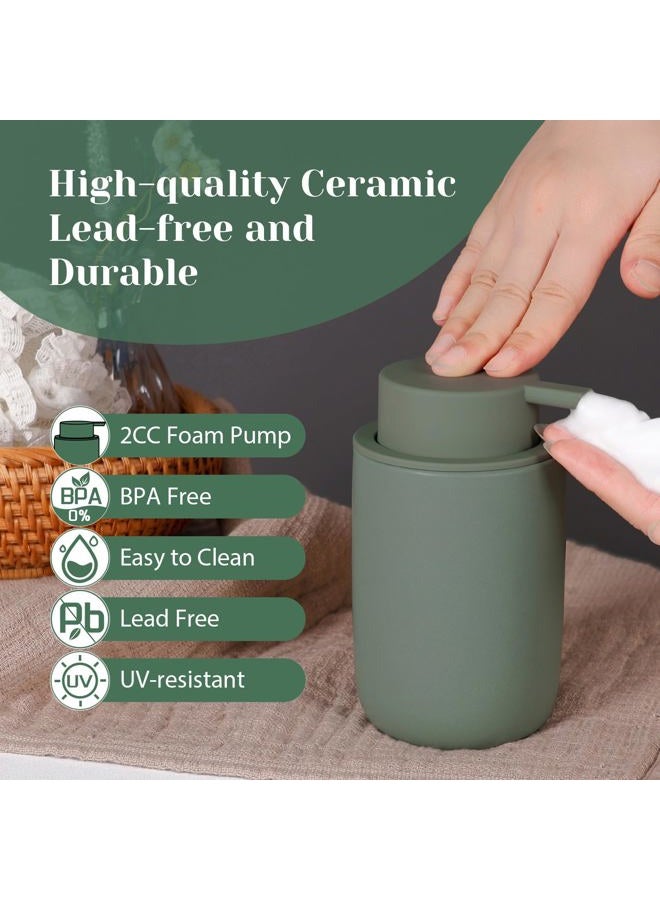 INGOFIN Ceramic Foaming Soap Dispenser Set, 2 Pack (12 oz) Bathroom Foam Hand Soap Dispenser with Pump, Hand and Dish Soap Dispenser Set with 8 Pcs Clear Stickers,for Kitchen- Matte Green - Image 5