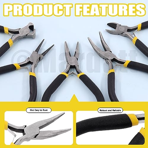 Mardatt 6Pcs Jewelry Pliers Set Includes Round Nose Pliers Bent Nose Pliers Needle Nose Pliers Crimping Pliers End Nippers and Wire Cutters for Jewelry Making and Repairing - Image 3