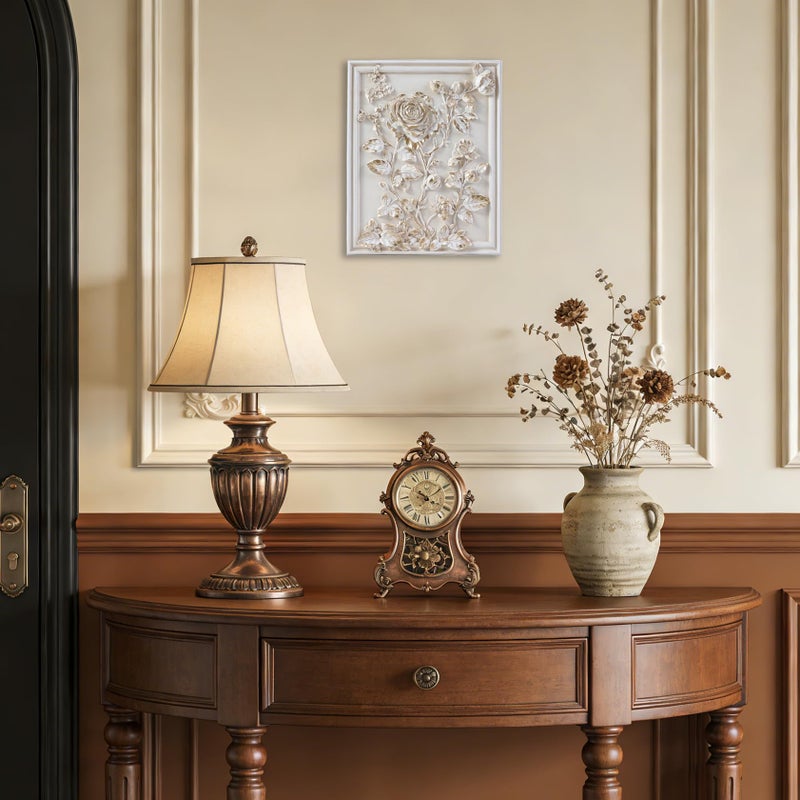 Kangce Vintage Wall Sculptures,Antique Art Decor with Hand-Carved Rose Pattern,Floral Wall Decor,Ornate Victorian Home Decor,for Living Room, Bedroom,Hallway Gallery,Rectangular,Off-White and Gold - Image 3