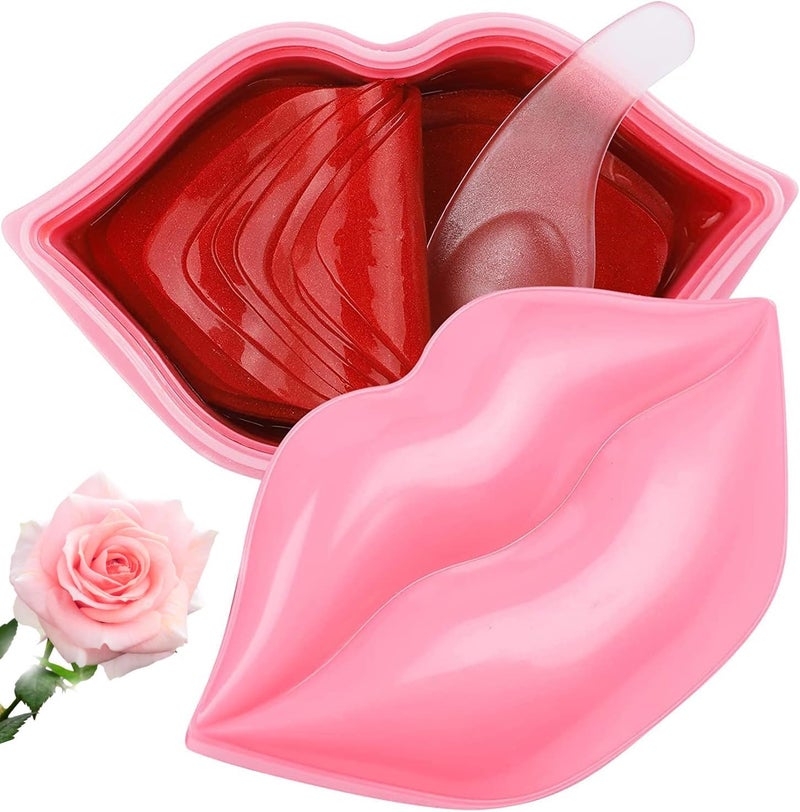 أقنعة شفاه VEZE 20 قطعة قناع لشفاه جافة شرائح كولاجين للعناية بالبشرة وسادات كريستالية مرطبة مضادة للتجاعيد ومضادة للشيخوخة تشد وترطب الشفاه نوم وردي عبوة من 1