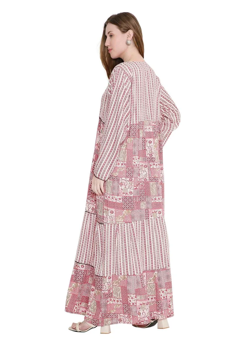 هانا آند سارا long viscose printed farasha with unique thread embroidered arabic kaftan jalabiya dress