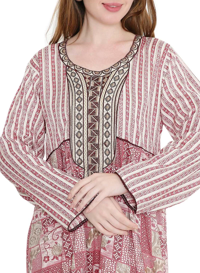 HANA & SARA long viscose printed farasha with unique thread embroidered arabic kaftan jalabiya dress