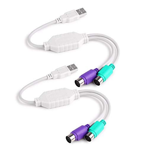 traderplus 2-Pack Dual PS/2 to USB Adapter for PS/2 Port Mouse and Keyboard, Male to Female Cable - Image 1