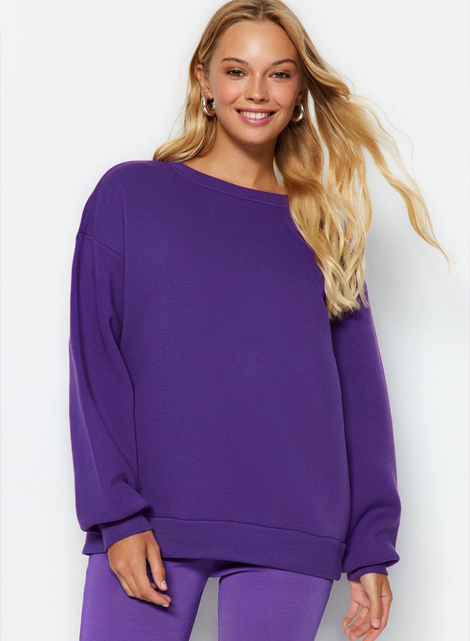 trendyol Purple Oversize/Comfortable fit Basic Crew Neck Thick/Polarized Knitted Sweatshirt TWOAW24SW00102. - Image 2