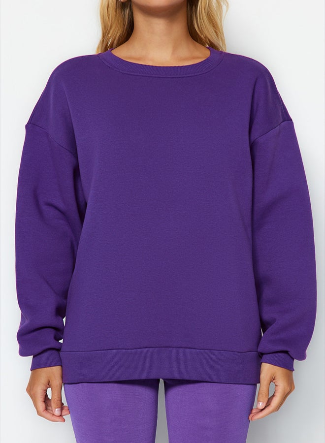 trendyol Purple Oversize/Comfortable fit Basic Crew Neck Thick/Polarized Knitted Sweatshirt TWOAW24SW00102. - Image 4