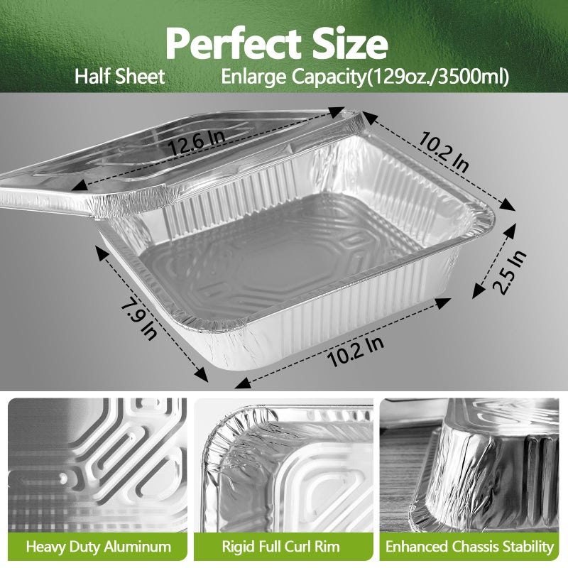 Demiwise Thickened 30 Pack Heavy Duty Aluminum Pans with Lids, 9x13 Aluminum Foil Pans Disposable, Half Size Steam Table Foil Baking Tray for Cooking, Baking, Roasting & Chafing, Carton Packaging - Image 3
