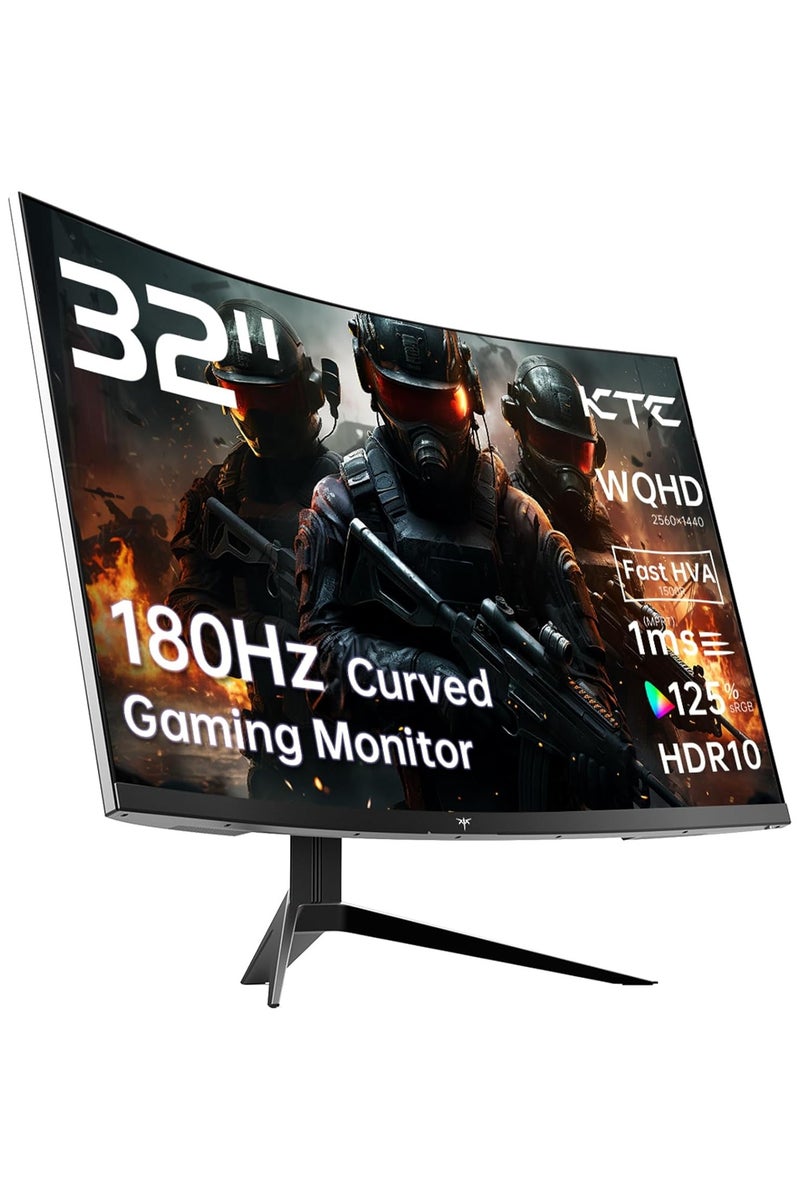KTC 32 inch 180Hz Curved Gaming Monitor, QHD(2560x1440p) 1ms MPRT, 2K Computer Monitor, 1500R HVA Display, FreeSync Premium, HDR, 120% sRGB, DisplayPort/HDMI/USB, Vesa Support, PC Monitor for Gamers - Image 1