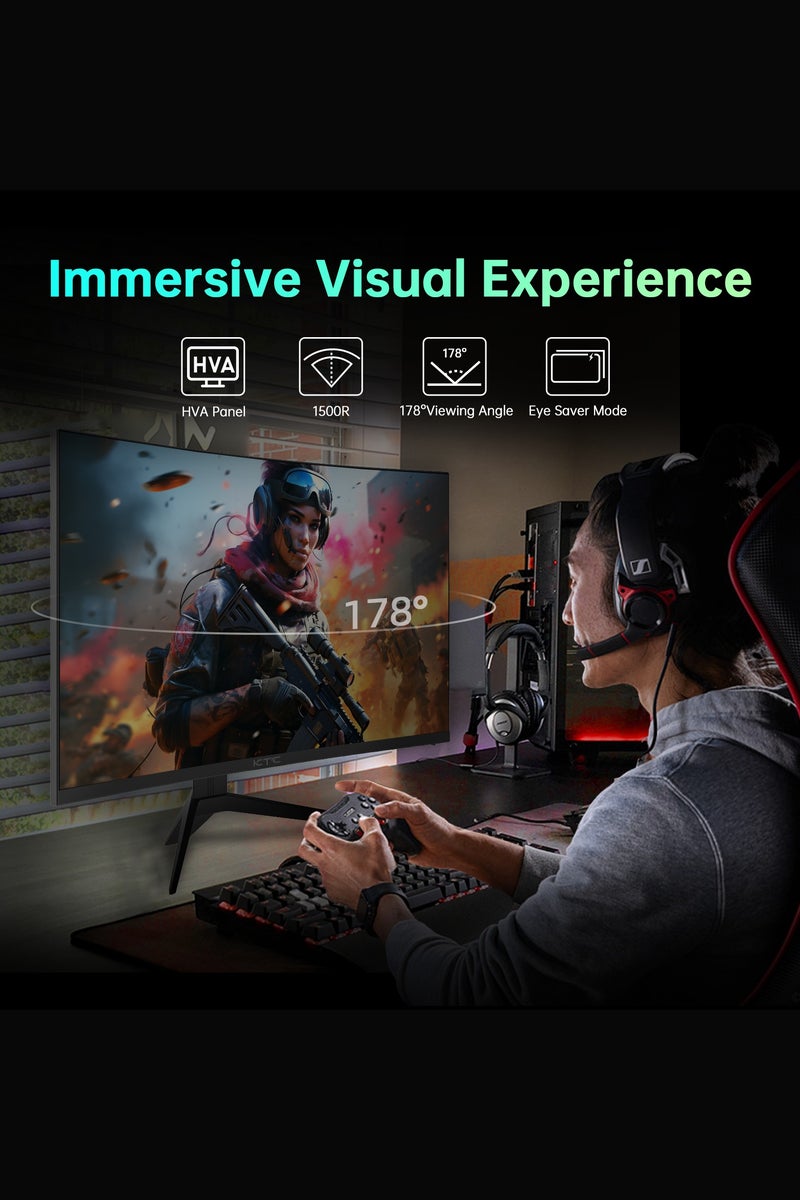 KTC 32 inch 180Hz Curved Gaming Monitor, QHD(2560x1440p) 1ms MPRT, 2K Computer Monitor, 1500R HVA Display, FreeSync Premium, HDR, 120% sRGB, DisplayPort/HDMI/USB, Vesa Support, PC Monitor for Gamers - Image 3